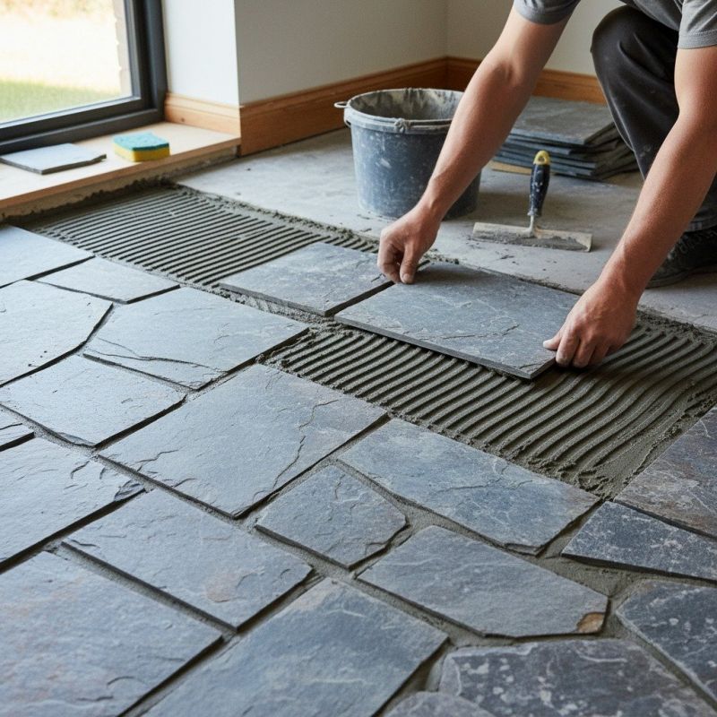 Slate Tile Floor Installation detail